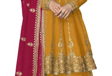 Pakistani Traditional Rich Look Lehenga Type Georgette Salwar Kameez Suit for Women with Dupatta (2404)