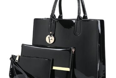 Introducing the Luxury Glossy Patent Leather 3 Piece Black Ladies Bag Set