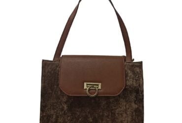 The Brown Textured Suede Velvet Flip Up Hand Carry Formal Bag Price and Specification