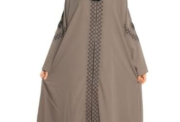 Introducing Our Modest City Self Design Front Open Zip Embroidered Grey Crepe Fabric Abaya A Stylish and Modest Choice for Modern Women
